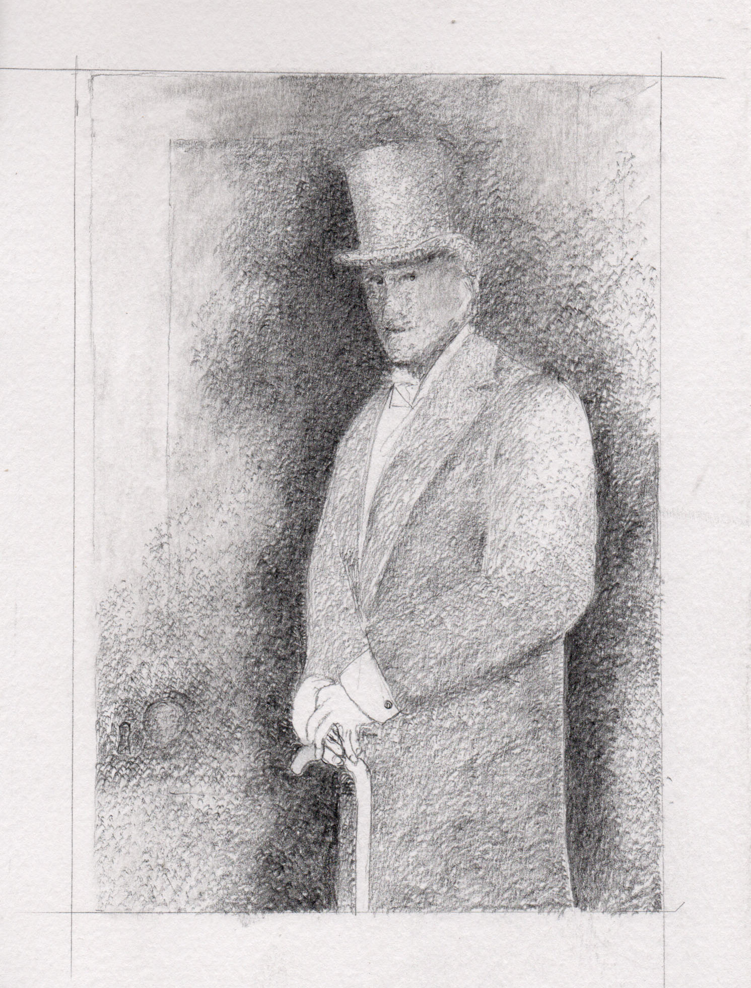 Victorian Pencil Drawings with top hat