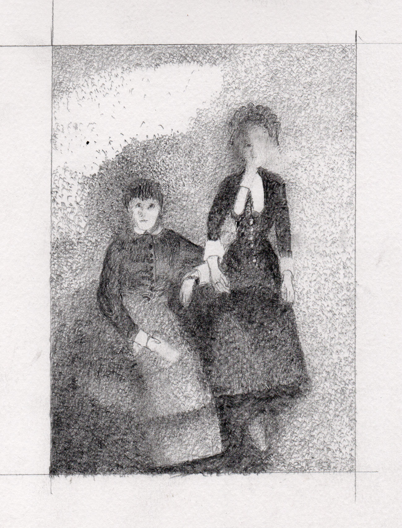 Victorian Pencil Drawings with curtsey